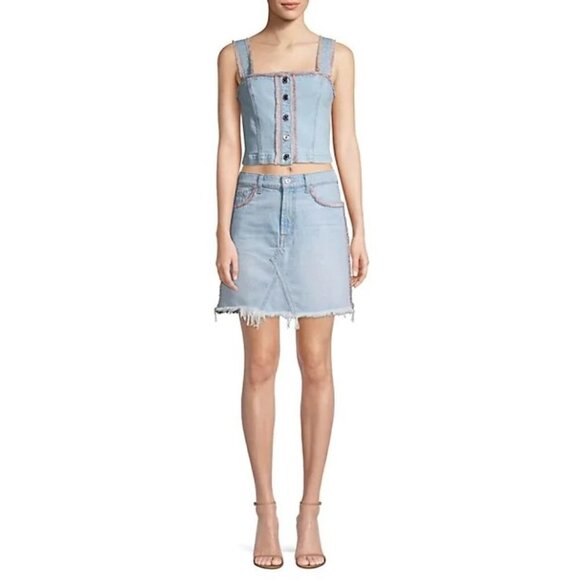 NWT 7 For All Mankind blue denim mini skirt, 25 - Picture 5 of 12